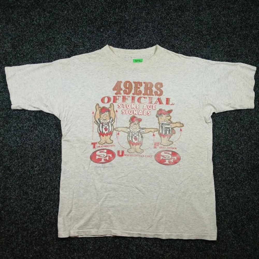 Vintage 1993 San Francisco 49ers Flintstones T-Shirt Stone Age Signals Grey L
